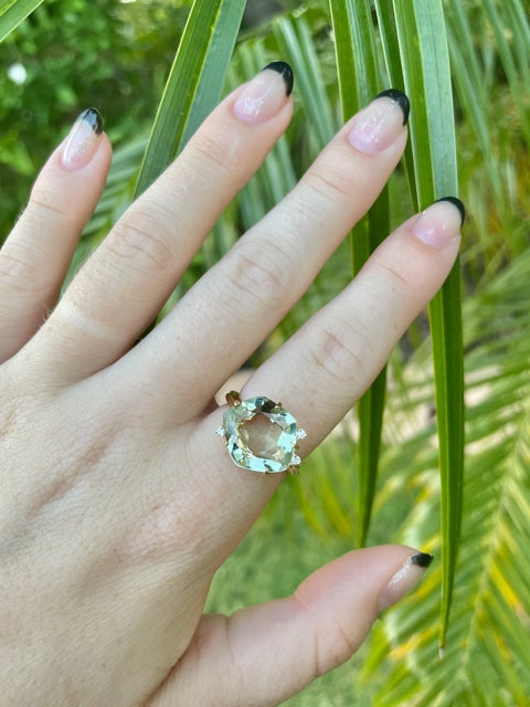 Large Praziolite Diamond Ring Try on View