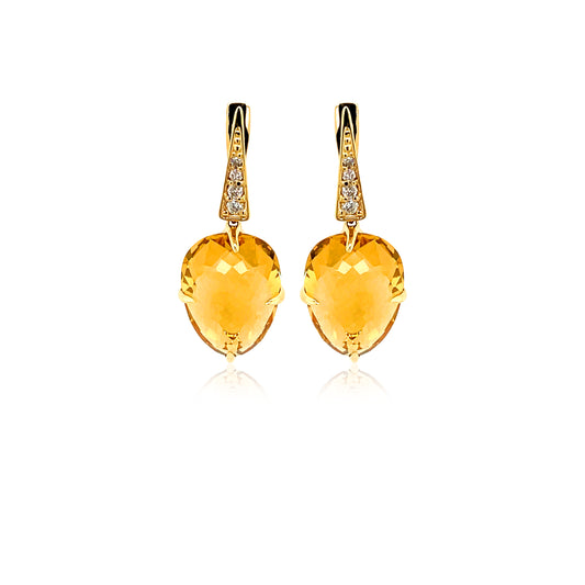 Citrine & Diamond SugarLoaf Earrings Front view 