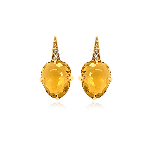 Small Citrine & Diamond SugarLoaf Earrings Front view
