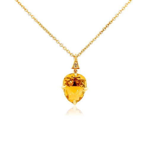 Front view of 18k Yellow Gold Small Citrine & Diamond SugarLoaf Pendant