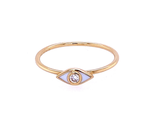 Front view of 18k Evil eye diamond ring
