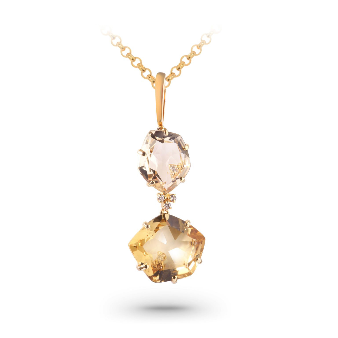 Champagne, Citrine & Diamond Pendant Necklace Front view 