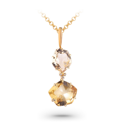Champagne, Citrine & Diamond Pendant Necklace Front view 
