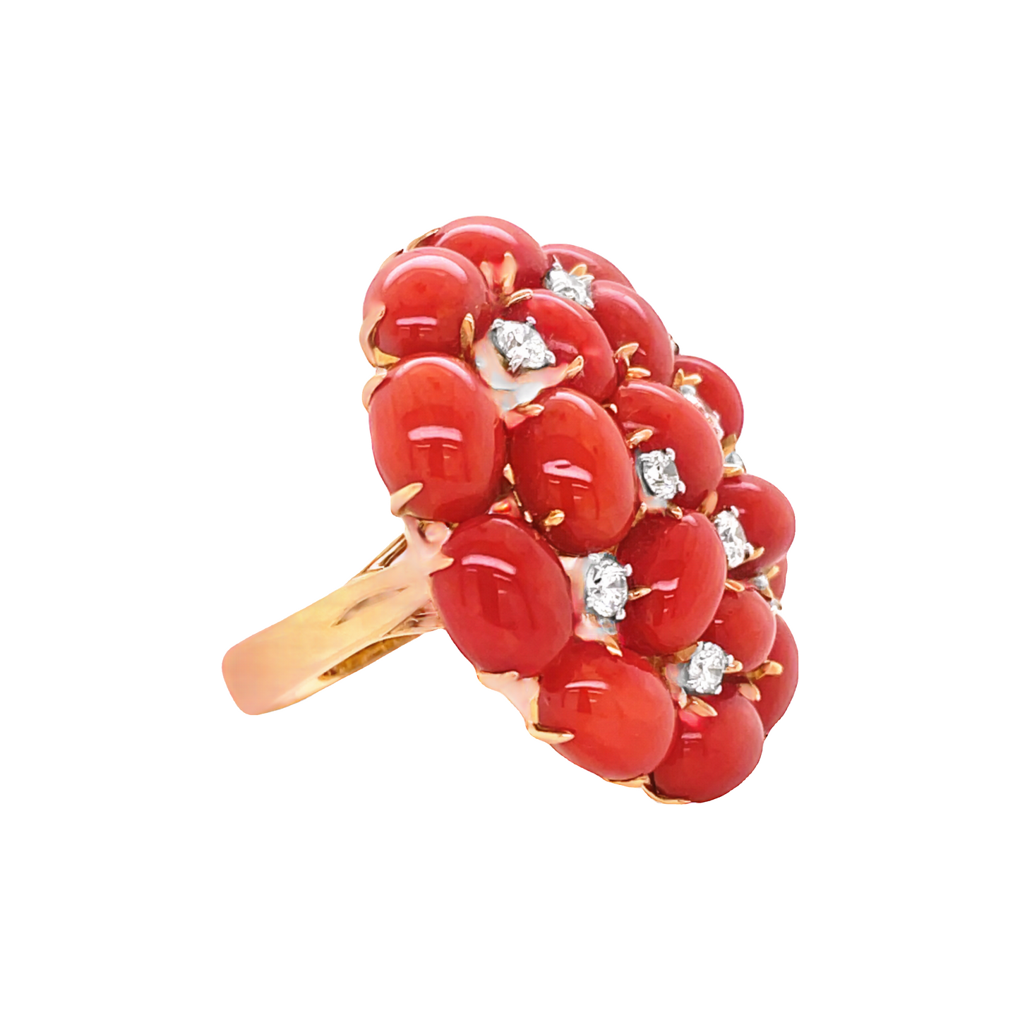 Dandelion Coral Diamond Cluster Ring Profile View
