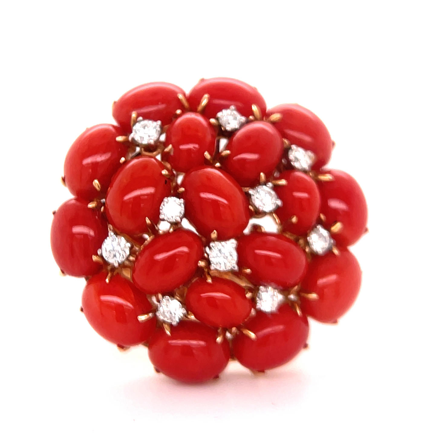Dandelion Coral Diamond Cluster Ring Front view