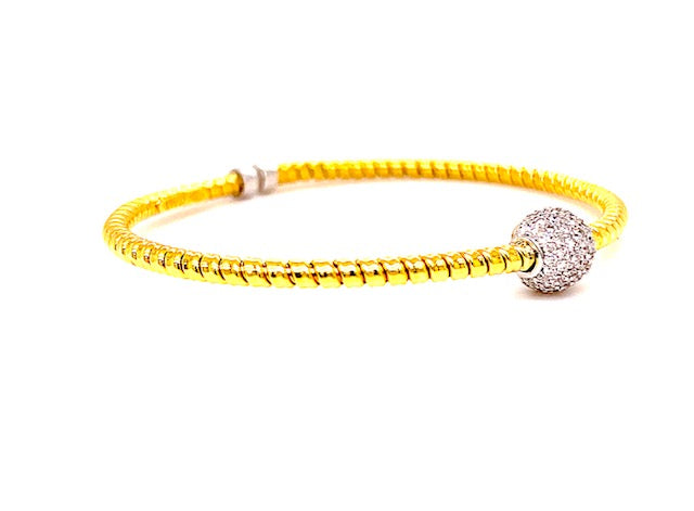 Side view of Italian Two Tone Diamond Flexible Round Motif Bangle Bracelet