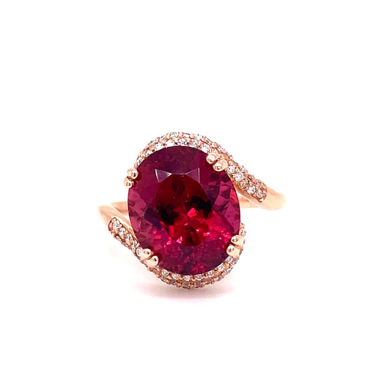 Front view of 14k Rose Gold Tourmaline & Diamond Wrap Ring