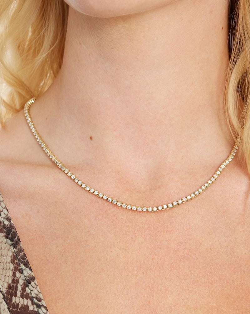 Try on view of Diamond Tennis Yellow Gold Necklace 4.18 cts