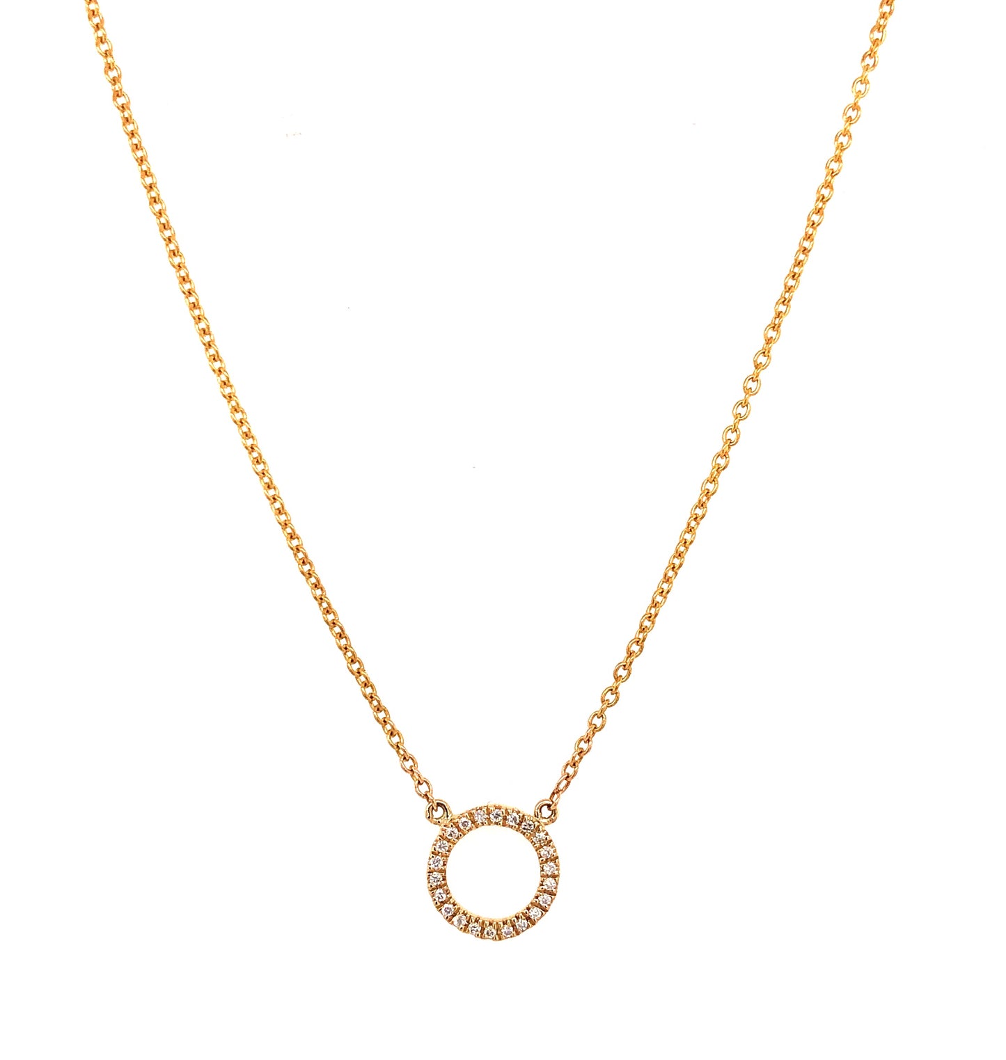 Front view of Open Circle Diamond Yellow Gold Pendant Necklace 0.07 cts