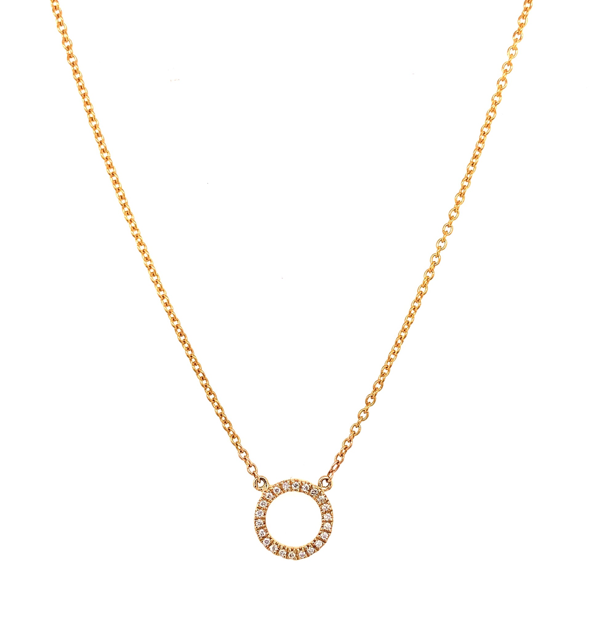 Front view of Open Circle Diamond Yellow Gold Pendant Necklace 0.07 cts