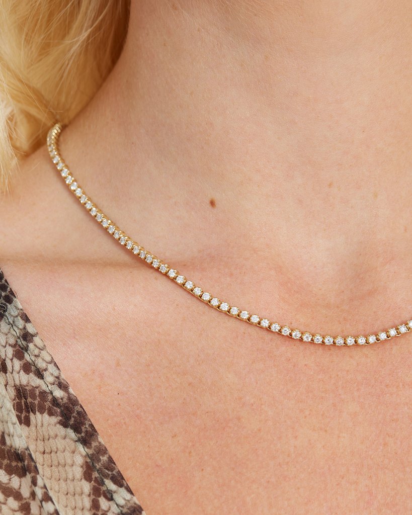 Try on view of Diamond Tennis Yellow Gold Necklace 4.18 cts