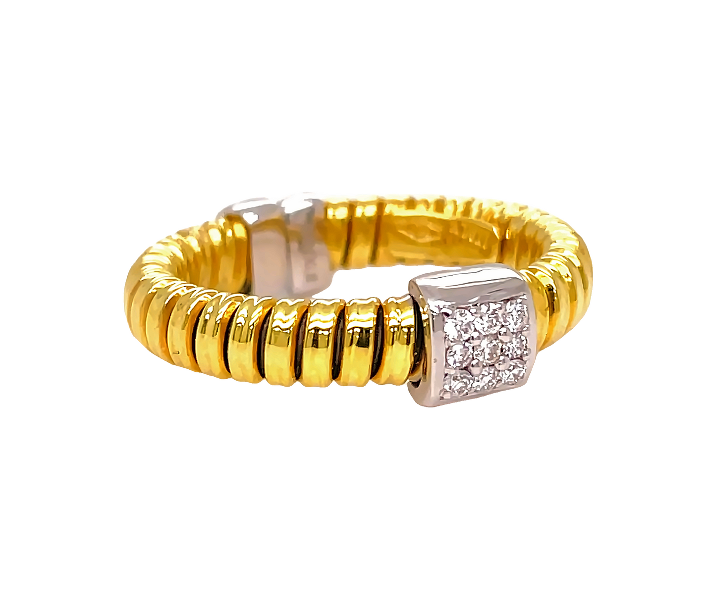 Italian Two Tone Diamond Flexible Square Motif Ring Side view 