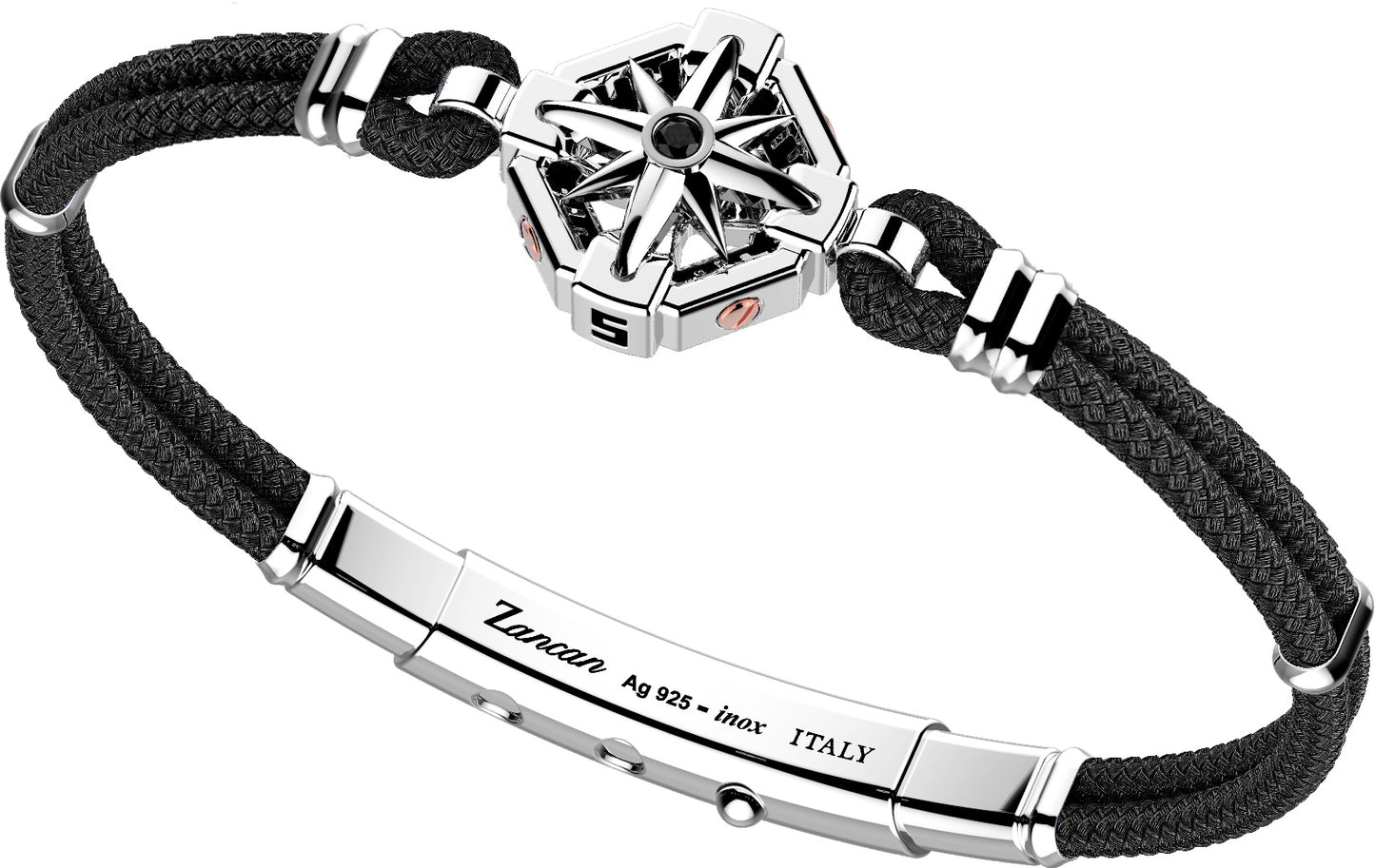 Zancan Black Compass Rose Bracelet Top view clasp fastened 