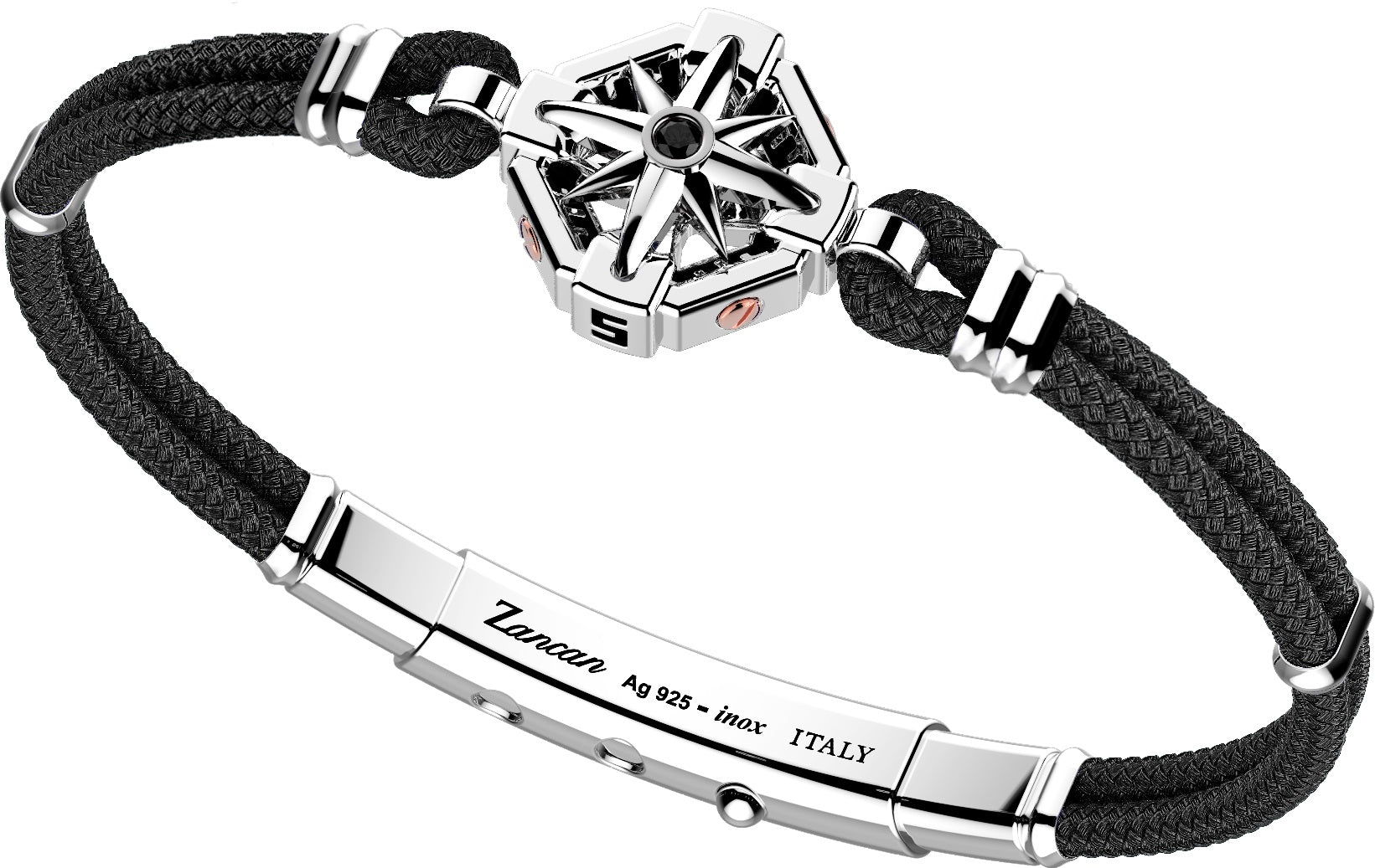 Zancan Black Compass Rose Bracelet Top view clasp fastened 