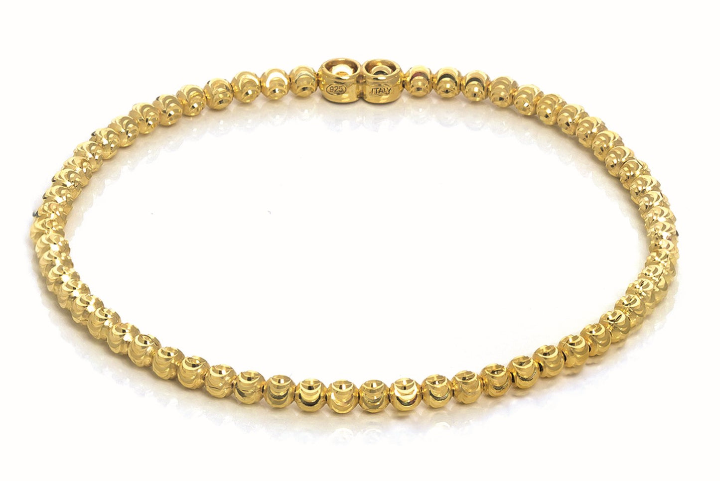 Front view of Sterling Silver Gold plated Flexible Bead Bracelet