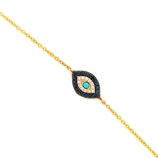 Top view of Diamond Oval Evil Eye Yellow Gold Bracelet