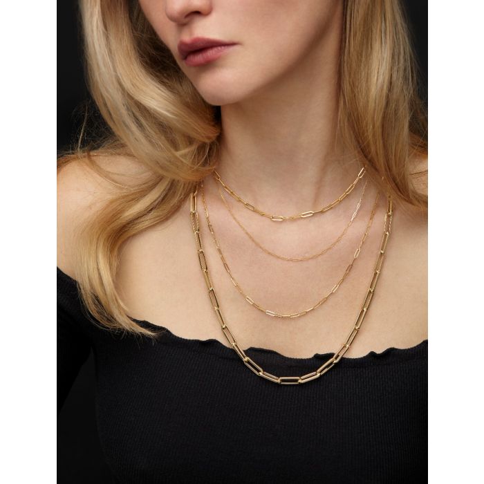 14K Yellow Gold Thin Paperclip Link Necklace 16" Try on View