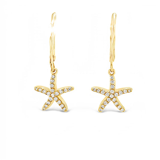 Diamond Starfish Drop Earrings Front view 