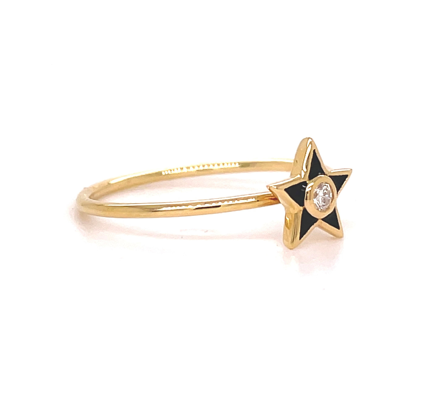 Side view of 18K Diamond Star Black Enamel Ring