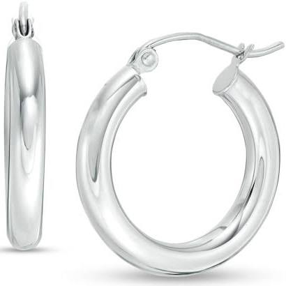 14k Italian White Gold Hoop Earrings 5.00 mm Front and Side View