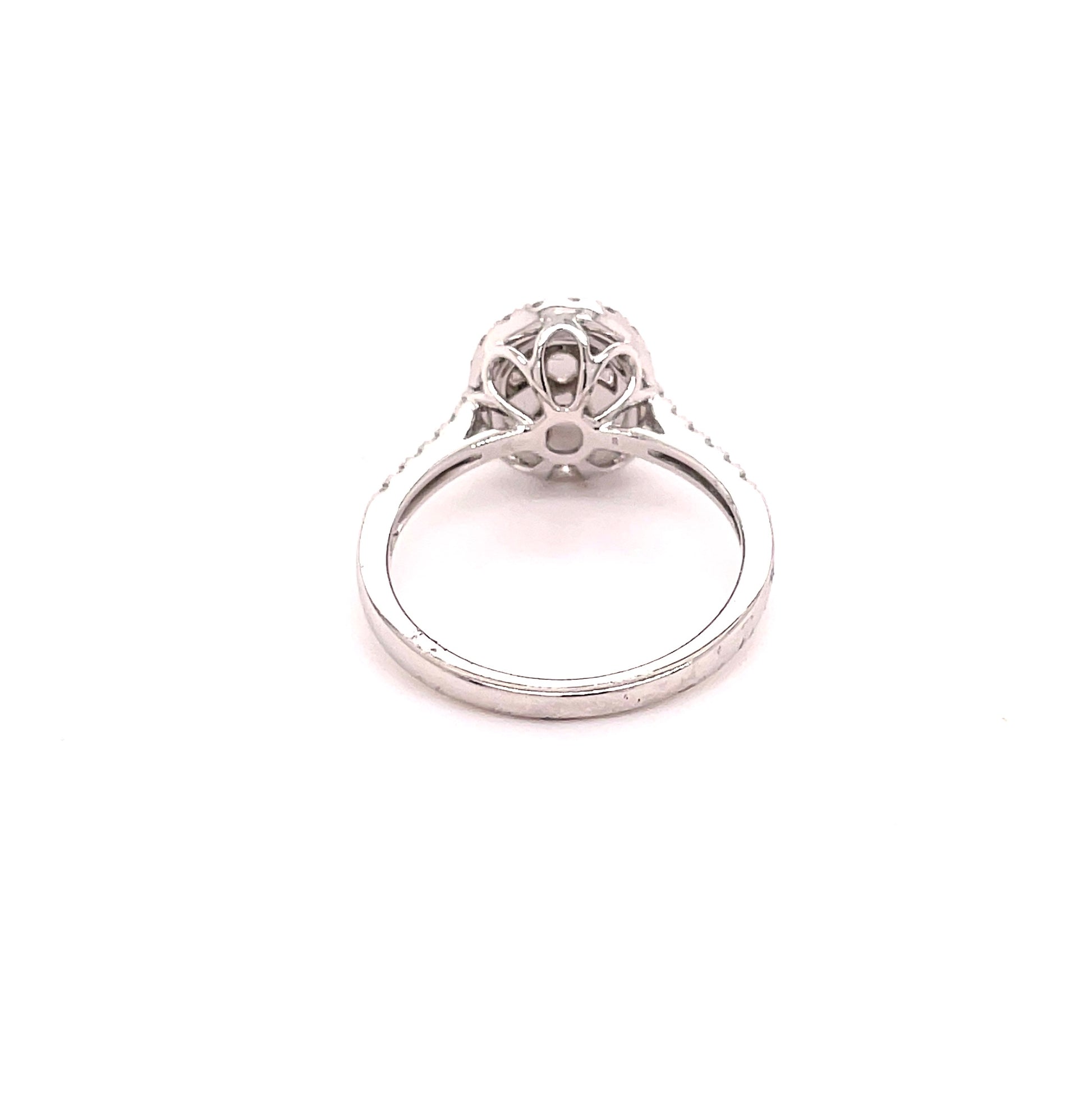 Back view of 14k Whit Gold Ruby & Diamond Clover Motif Ring