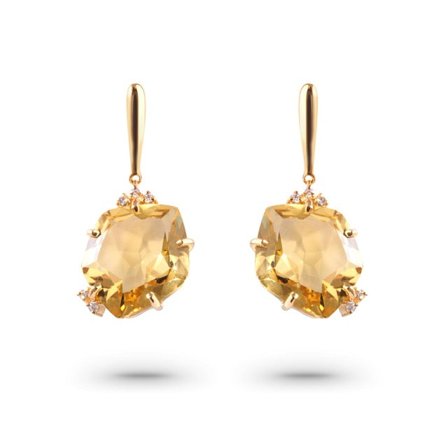 Citrine & Diamond Long Drop Earrings Front view 