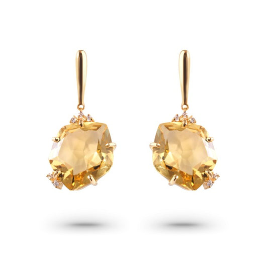 Citrine & Diamond Long Drop Earrings Front view 